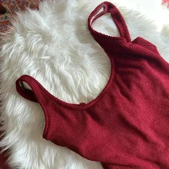 Dark Red Kona Sol Bathing Suit/ Swimsuit One-Piece size XL ribbed with bow - Picture 9 of 10